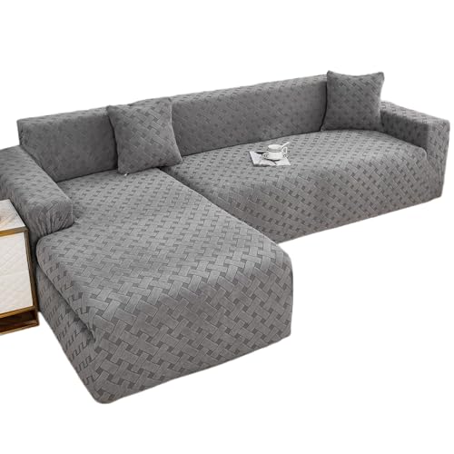 GUYIRT Couch Überwurf L Form Kratzfest Katzen, Couch Bezug L-Form Set, Sofahusse Ecksofa L Form, Sofabezug Ecksofa L Form rutschfest, Sofa Cover L Shape (Dunkelgrau,2+2-Sitzer) von GUYIRT