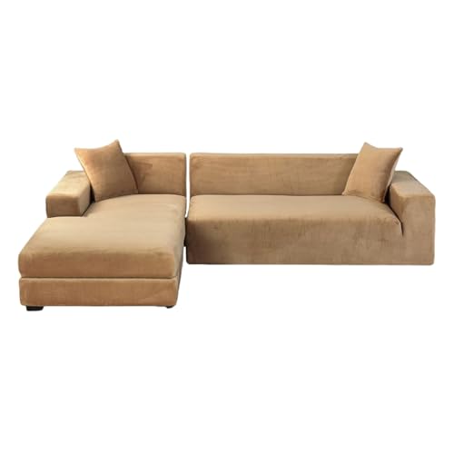 GUYIRT Couch Überwurf L Form Kratzfest Katzen, L Förmiger Sofabezug, Sofa Überzug Ecksofa Samt, Sofabezug Ecksofa L Form Stretch, Waschbar (Camel Farbe,3+3 Sitzer) von GUYIRT