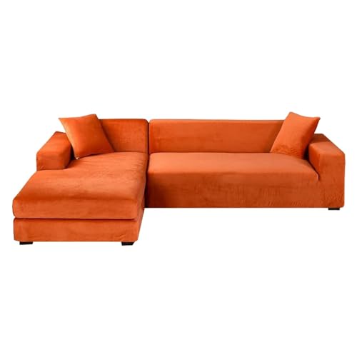 GUYIRT Couch Überwurf L Form Kratzfest Katzen, L Förmiger Sofabezug, Sofa Überzug Ecksofa Samt, Sofabezug Ecksofa L Form Stretch, Waschbar (Orange,3+2 Sitzer) von GUYIRT