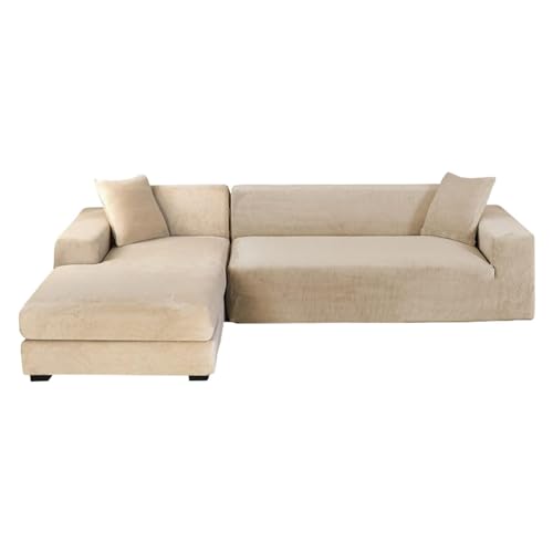 GUYIRT Couch Überwurf L Form Kratzfest Katzen, L Förmiger Sofabezug, Sofa Überzug Ecksofa Samt, Sofabezug Ecksofa L Form Stretch, Waschbar (beige,3+2 Sitzer) von GUYIRT