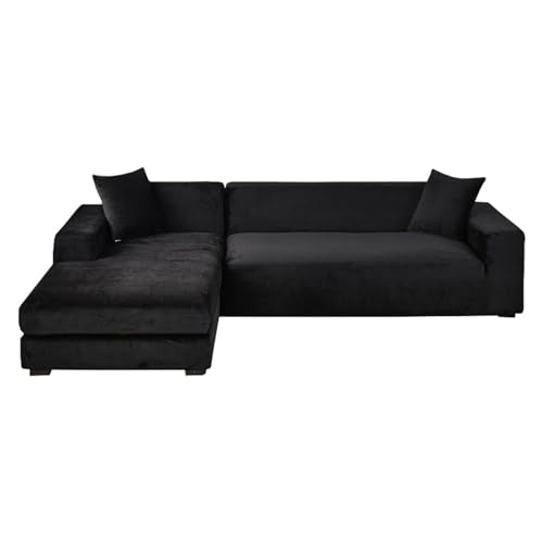 GUYIRT Couch Überwurf L Form Kratzfest Katzen, L Förmiger Sofabezug, Sofa Überzug Ecksofa Samt, Sofabezug Ecksofa L Form Stretch, Waschbar (schwarz,3+3 Sitzer) von GUYIRT