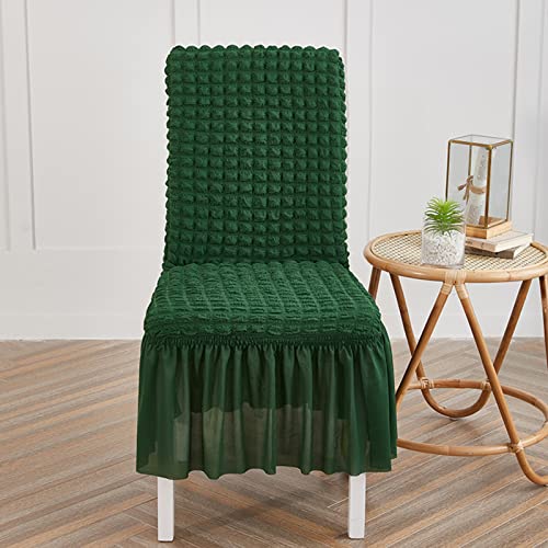 GUYIRT Esszimmer Stuhl Protector Jacquard Stuhlbezug FüR EsszimmerstüHle Abnehmbar Waschbar Esszimmerstuhl Hussen, Lange Dinging Chair Covers Mit Rock -dunkelgrün-4 Packung von GUYIRT