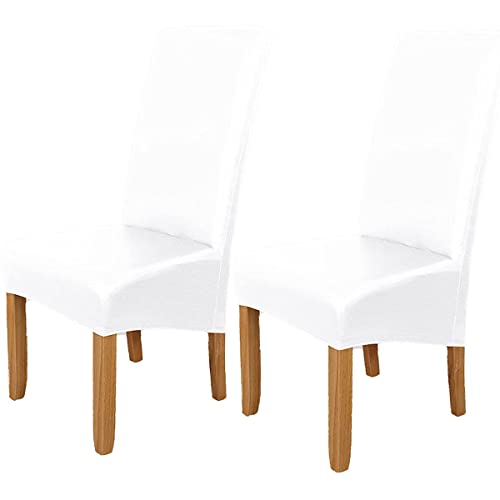GUYIRT Pu-Leder Stuhlhussen Satz Von 2 4 6 8, Einfarbiger Wasserdichter Und ölbeständiger Stretch Stuhlbezug Protctor Für Das Bankett Der Hotelzeremonie -Weiß-2 PCS von GUYIRT