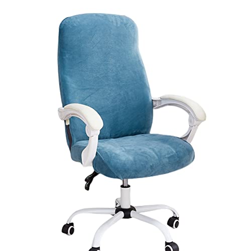 GUYIRT Samt Plüsch Drehstuhl Bezug, Einfarbig Spandex-Sitzbezug, Abnehmbare Waschbar Bezug für Bürostuhl mit Rückenlehne-Blau-Mittel von GUYIRT