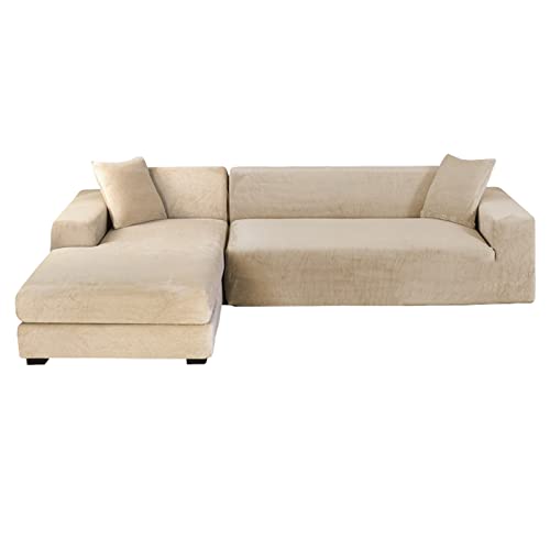 GUYIRT Samt Sofabezug L Form, 2-teiliger Stretch L Form Sofa überzug rutschfest Couchbezug L Form Weicher Möbelschutz Für Ecksofa -Kamel-3+2 Sitzer von GUYIRT