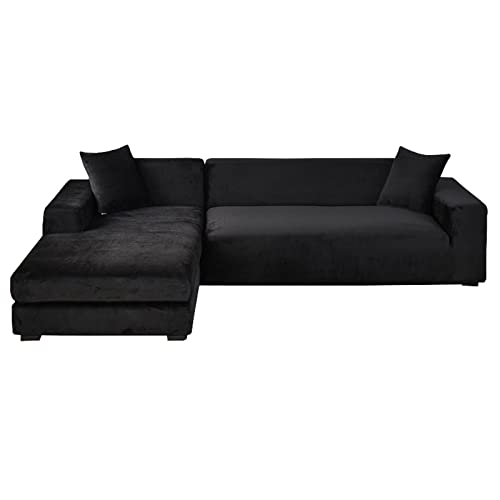 GUYIRT Samt Sofabezug L Form, 2-teiliger Stretch L Form Sofa überzug rutschfest Couchbezug L Form Weicher Möbelschutz Für Ecksofa -Schwarz-3+2 Sitzer von GUYIRT