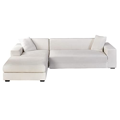 GUYIRT Samt Sofabezug L Form, 2-teiliger Stretch L Form Sofa überzug rutschfest Couchbezug L Form Weicher Möbelschutz Für Ecksofa -Weiss-3+2 Sitzer von GUYIRT