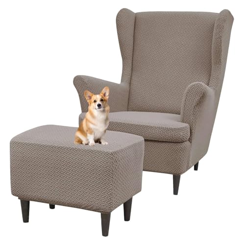GUYIRT Sesselschoner Mit Armlehne Ohrensessel Bezug Stretch Ohrensessel Überzug Mit Hockerbezug Rechteckig Für Wohnzimmer Schlafzimmer (Khaki) von GUYIRT