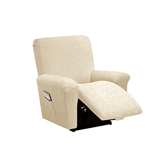 GUYIRT Sesselschoner für Fernsehsessel, Spandex Jacquard 4-teilige Relaxsessel Bezug mit Elastischem Boden, Stretchhusse für Relaxsessel Sesselbezug-Beige von GUYIRT