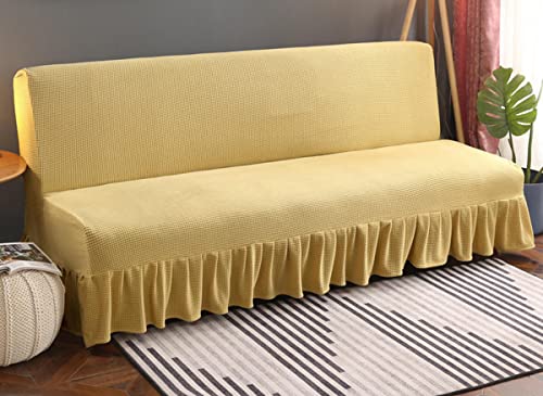 GUYIRT Sofabezug Armlose Mit Gekräuseltem Stretchrock Armless Schlafsofa-Bezüge Maschinenwaschbar Schmutzabweisend Sofabezug Ohne Armlehnen Möbelschutz -Beige-Groß (180-200 cm) von GUYIRT