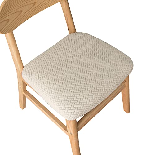 GUYIRT Strecken Stuhlbezug Sitzfläche Diagonaler Jacquard waschbar für Esszimmerstühle abnehmbar formschlüssig Sitzbezug Stuhl Küchenstuhlbezüge -Beige-6 PCS von GUYIRT