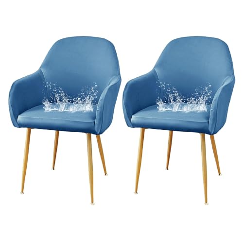 GUYIRT Stuhlhussen mit gebogener Rückenlehne für Esszimmer, 2er-Set, 4er, 6er-Set, Barhocker-Bezüge, wasserdicht, Schonbezug für Schminktisch, Drehsesselbezug, Schutz, für Wohnzimmer (blau, 2 Stück) GUYIRT Stuhlhussen mit gebogener Rückenlehne für Esszimmer, 2er-Set, 4er, 6er-Set, Barhocker-Bezüge, wasserdicht, Schonbezug für Schminktisch, Drehsesselbezug, Schutz, für Wohnzimmer (blau, 2 Stück) von GUYIRT
