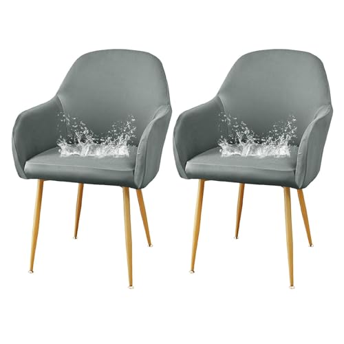 GUYIRT Stuhlhussen mit gebogener Rückenlehne für Esszimmer, 2er-Set, 4er, 6er-Set, Barhocker-Bezüge, wasserdicht, Schonbezug für Schminktisch, Drehsesselschutz, für Wohnzimmer (Hellgrau, 2 Stück) von GUYIRT