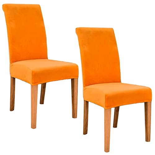 GUYIRT Stuhlüberzug für Esszimmerstühle, Hochelastischer Samt Stuhlbezug Set mit 2 4 6 8 Stuhlhussen für die Küche, Hotel, Hochzeit, Party -Orange-6 Stück von GUYIRT