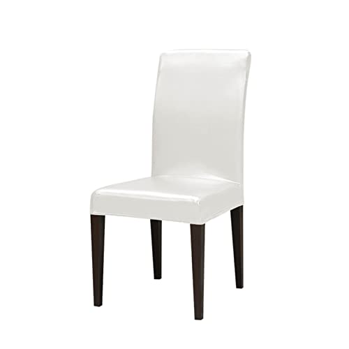 GUYIRT Wasserdicht Ölfest Stuhlhussen FüR EsszimmerstüHle Einfarbiges PU-Leder Stretch Esszimmer Stuhl Protector für Küche Zimmer Hotel -Weiß-2Pack von GUYIRT