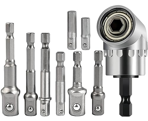 GUYISTE 8-Stücke Adapter Sechskant auf 1/4" 3/8" 1/2" Vierkant Bohrfutter Adapter+1Stücke 105°Winkelschrauber Vorsatz Adapter(1/4 Zoll, sechskantiger Griff),105 °Angle Bit Halter von GUYISTE