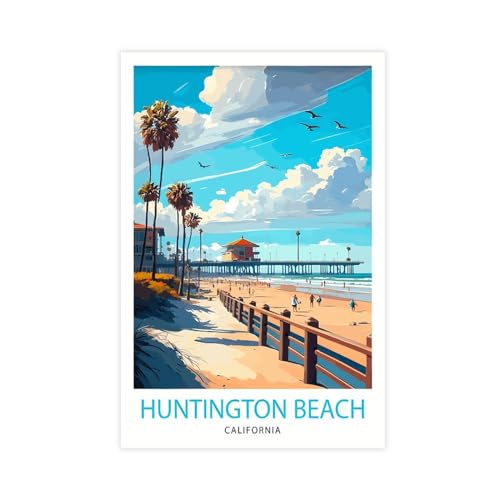 GUyfam Huntington Beach California Reiseposter Vintage Poster Leinwand Poster Wandkunst Dekor Druck Bild Gemälde für Wohnzimmer Schlafzimmer Dekoration 50 x 75 cm von GUyfam