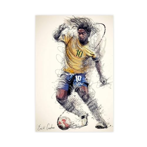 GUyfam Ronaldinho Poster Fußballspieler (15) Leinwand Poster Wandkunst Dekor Druck Bild Gemälde für Wohnzimmer Schlafzimmer Dekoration 50 x 75 cm von GUyfam