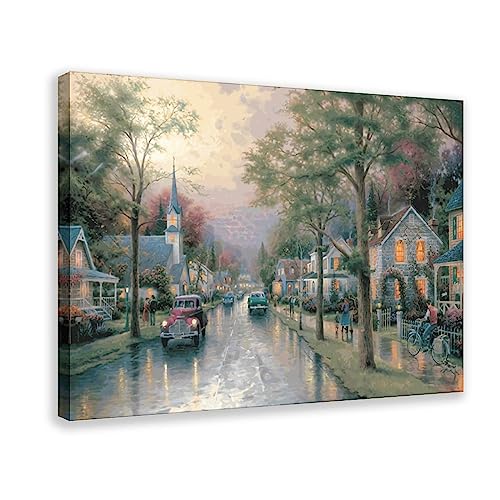 GUyfam Thomas Kinkade Hometown Morning Poster Leinwand Poster Wandkunst Dekor Druck Bild Gemälde für Wohnzimmer Schlafzimmer Dekoration 50 x 75 cm von GUyfam