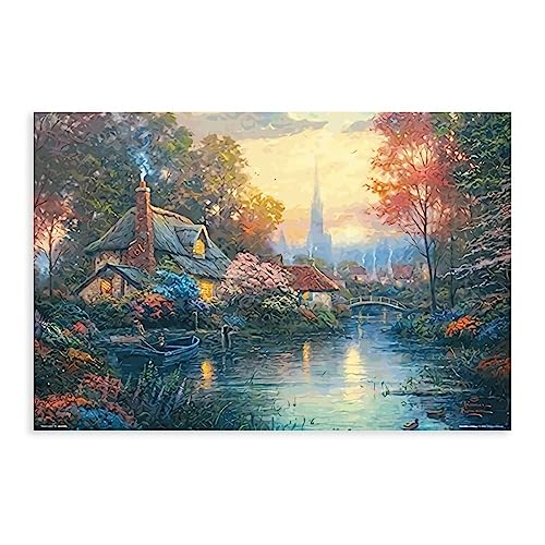 GUyfam Thomas Kinkade Nanette's Cottage Poster Leinwand Poster Wandkunst Dekor Druck Bild Gemälde für Wohnzimmer Schlafzimmer Dekoration 30 x 45 cm von GUyfam