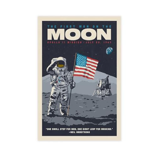 GUyfam Vintage-Reiseposter NASA 1969 First Man On The Moon Poster, Leinwand, Poster, Schlafzimmer, Dekoration, Sport, Landschaft, Büro, Raumdekoration, Geschenk, 30 x 45 cm von GUyfam