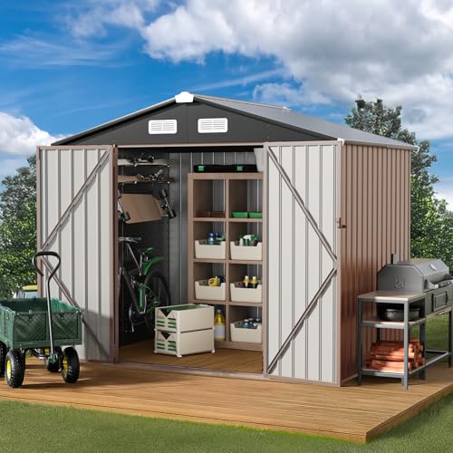 GVDV Geräteschuppen Metall – Gerätehaus mit Belüftung & abschließbaren Türen 236 × 171 × 197 cm,Wetterfester Outdoor Geräteschrank für Garten,Terrasse & Hof – Für Fahrräder,Werkzeuge & Rasenmäher von GVDV