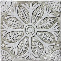 Handgefertigte Keramikblumen-Wandfliese, Innen -/Außendekor, Beige-Weiß | 30 cm 11, 8 " Handgefertigte Keramikblumen-Wandfliese, Innen -/Außendekor, Beige-Weiß | 30 cm 11, 8 " von GVEGA