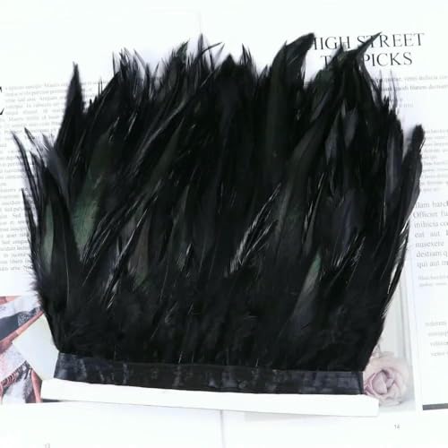 1 Meter bunte Hahnenfederbesätze zum Basteln, Karnevalskleidung, 10–15 cm, natürliche Hahnenfedern, Nähdekorationszubehör, 02 Schwarz, 1 m von GVEKJ
