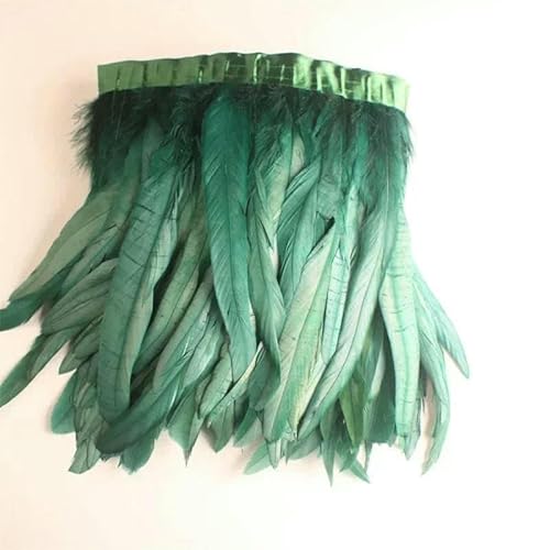 10 Yards Hahnenschwanzfederbesatz für Heimwerkerarbeiten, 25–30 cm Federfransen für Kleidung oder Karnevalszubehör - Schwarzgrün - 2 Yards von GVEKJ
