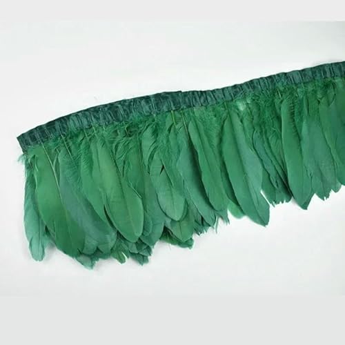 2 Meter Leder, rosa Gänsefederbesatz, Gänsefedern zum Basteln, Bänder, Fransen, Hochzeitsfedern, Dekoration, Federdekoration, Dunkelgrün von GVEKJ