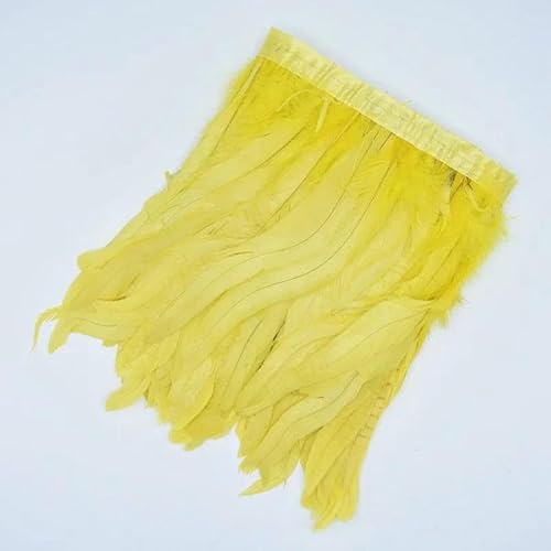 2 Meter farbiger Hahnenschwanz-Federbesatz, Quaste, Fransenband, Handarbeitsband, Fasanenfedern, Besätze zum Nähen, DIY, Gelb, 15–20 cm, 6–8 Zoll von GVEKJ