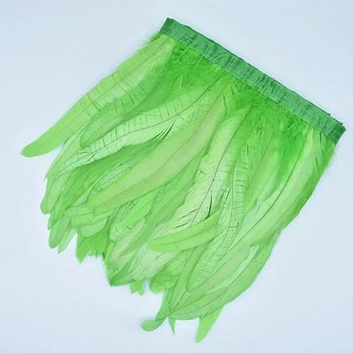 2 Meter farbiger Hahnenschwanz-Federbesatz, Quaste, Fransenband, Handarbeitsband, Fasanenfedern, Besätze zum Nähen, DIY – Grün – 15–20 cm, 6–8 Zoll von GVEKJ