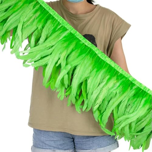 2 Meter rote Hahnenschwanzfedern, Bortenband, 25–30 cm, Hahnenfedern, Fransen für Party, Karneval, Kostüm, Nähzubehör – Grün von GVEKJ