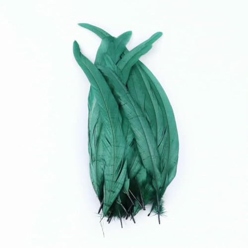 50 Stück/Los, natürliche Hahnenschwanzfedern für Festivals, Bühnenauftritte, Dekoration, Federbusch, 25–40 cm, 10–16 Zoll, gefärbt, Dunkelgrün, 30–35 cm von GVEKJ