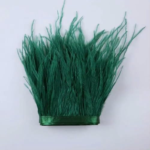 52 Farben, 1 Meter Breite, 6–8 cm, schön, flauschig, gefärbt, bunte Straußenfedern, Satinband, Fransen, Kleidungsdekoration, dunkelgrün von GVEKJ