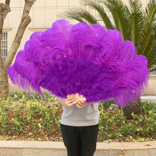 Gelbe große Straußenfederfächer, flauschiger Performance-Tanz-Handfächer, faltbar, verschiedene Stile, Party-Requisiten, Bühnenshow-Requisiten, Fächer, lila, 130 cm, 2 Stück Gelbe große Straußenfederfächer, flauschiger Performance-Tanz-Handfächer, faltbar, verschiedene Stile, Party-Requisiten, Bühnenshow-Requisiten, Fächer, lila, 130 cm, 2 Stück von GVEKJ