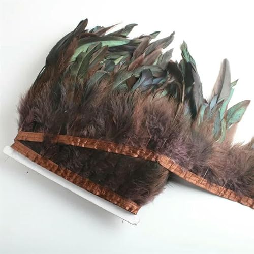 Großhandel 10 Yards 13–18 cm Hühnerhahnschwanzfedern-Besatzstreifen für Hochzeitsfeierkleidung Hahnenfederbesatz-Kaffee-10 Yards von GVEKJ