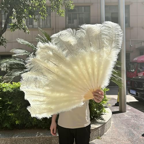 Handgehaltener großer roter Straußenfederfächer, 100 cm und 130 cm, für Karneval, Bauchtanz, Bühnenauftritte, Federfächer, Federn, Kunsthandwerk, 13 Bone-18 Be von GVEKJ
