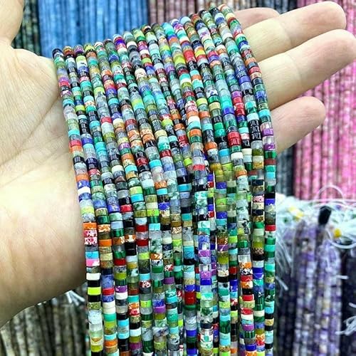 Naturstein, 2 x 4,0 mm, Rondelle, Eis, Amazonit, Chalcedon, flach, rund, lose Abstandsperlen für die Schmuckherstellung, DIY-Armbandanhänger, gemischte Farben, 4 x 2 mm, 72–75 Stück von GVEKJ