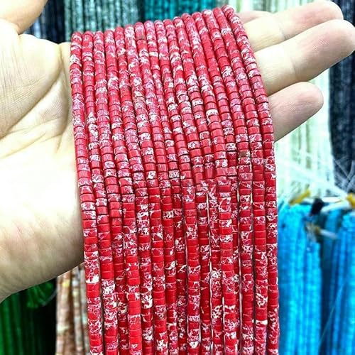 Naturstein, 2 x 4,0 mm, Rondelle, Eis, Amazonit, Chalcedon, flach, rund, lose Abstandsperlen zur Schmuckherstellung, DIY-Armbandanhänger, dunkelrot, 4 x 2 mm, 147–150 Stück von GVEKJ