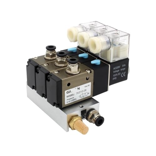 3V210-08-NC Normalerweise geschlossener Magnetventil-Stationsblock mit Schalldämpfer-Anschlussbasisverteiler DC 12 V 24 V AC 110 V 220 V 3 Anschlüsse 1 Stück(Dc24v 8mm Fittings,4 Stations) von GVEXLUOQ