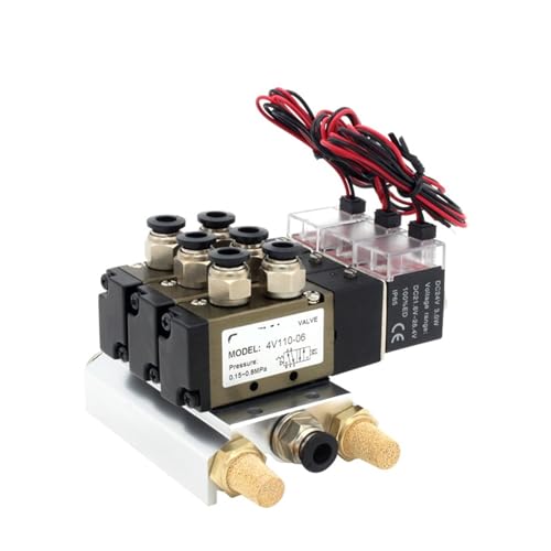 4V110-06 DC24V 12V AC220V AC110V 2 Positionen 5-Wege-Vierfach-Magnetventil Aluminium-Basismontage Schalldämpfer-Set 3 4 5 6 Stationen 1 Stück(Ac110v 6mm Fittings,3 Stations) von GVEXLUOQ