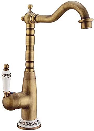 Einhandgriff kann um 360 ° gedreht werden, Warm- und Kaltwasserhähne, Küchenspüle-Mischbatterie aus antikem gebürstetem Messing, Waschtischarmatur, einfach zu installieren von GVEXLUOQ