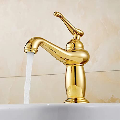 GVGMTAEAVZ 1 stück Badezimmer Gold Becken Wasserhahn Massiv Messing Mischbatterie for Keramikplatte Spule Single Griff Wassermischer Wasserhähne Bad Wasserhahn(Short Faucet) von GVGMTAEAVZ