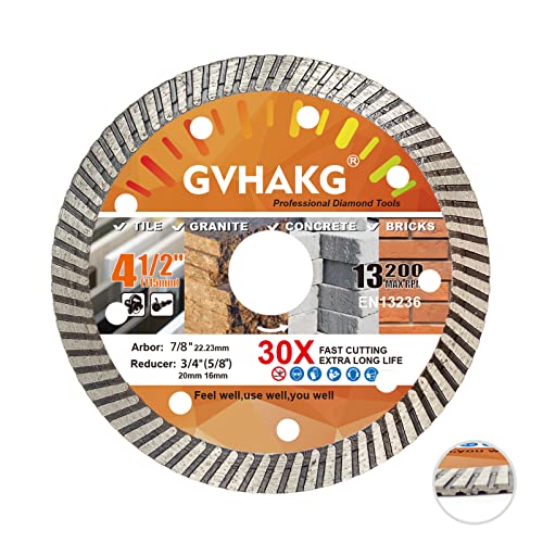 GVHAKG Diamanttrennscheibe 115mm,Turbo Dünn Diamant Trennscheiben Für Fliesen Granit Marmor Beton Keramik Ziegel,Diamantscheibe Für Winkelschleifer(1pcs) von GVHAKG