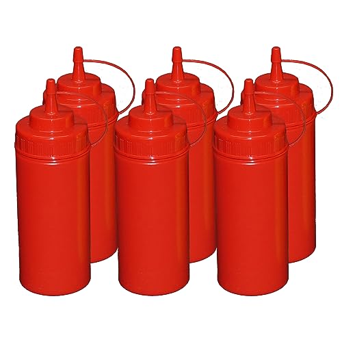 6 Stück rote Quetschflaschen 0,49 Liter Dosierflasche Spenderflasche Dressingflasche von GVK ECO
