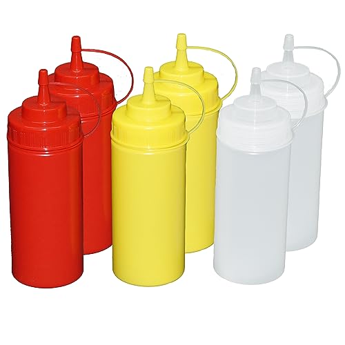 GVK ECO Je 2 Stück rot, gelb, transparente Quetschflaschen 0,49 Liter Dosierflasche Spenderflasche Dressingflasche von GVK ECO