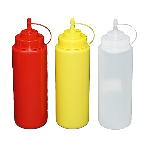 Je 1 Stück rot, gelb,transparente Quetschflaschen 1 Liter Dosierflasche Spenderflasche Dressingflasche Je 1 Stück rot, gelb,transparente Quetschflaschen 1 Liter Dosierflasche Spenderflasche Dressingflasche von GVK ECO