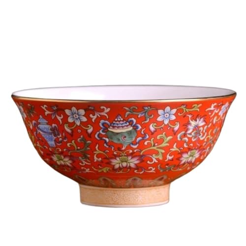 GVNFJKJK Exquisites Porzellan Reisschüssel aus Porzellan im antiken Palaststil, 14 cm, 5,5 Zoll, Emaille-Farbe, glückverheißende Acht-Schätze-Schüssel, chinesisches Haushalts-Bone-China von GVNFJKJK