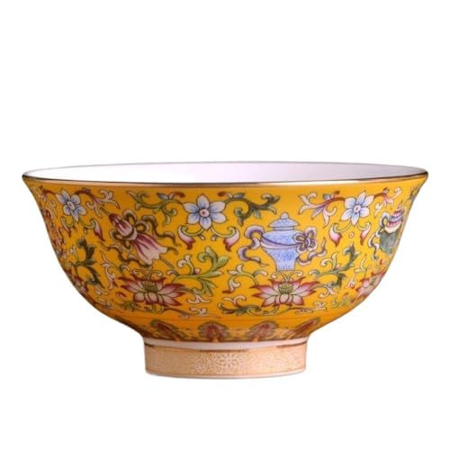 GVNFJKJK Exquisites Porzellan Reisschüssel aus Porzellan im antiken Palaststil, 14 cm, Emaillefarbe, tibetische, glückverheißende Acht-Schätze-Schüssel, Bone China-Schüssel von GVNFJKJK